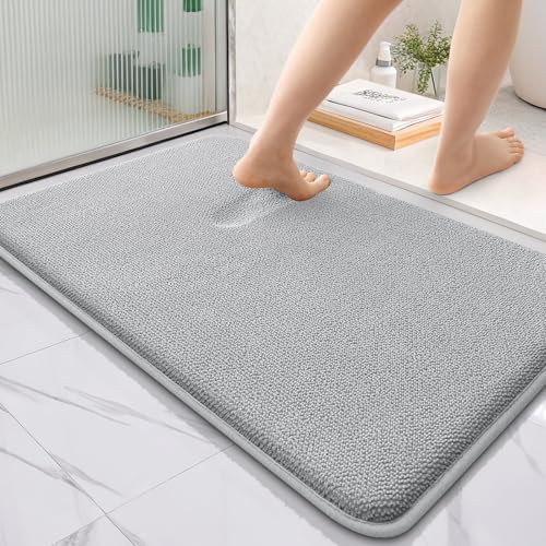 OLANLY Thick Memory Foam Bathroom Rug 36x24, Absorbent Bath Mat, Light Grey