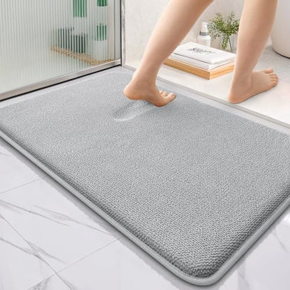 OLANLY Thick Memory Foam Bathroom Rug 36x24, Absorbent Bath Mat, Light Grey
