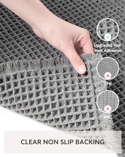tchdio Waffle Bath Mat-Runner Rug, Super Absorbent Non Slip Bath Mats for Bathroom Machine Washable Long Rugs with Tassels, Bath Rugs for Bathroom Floor Beside Tub, 2' x 5', Dark Grey