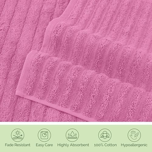 Elegant Comfort 100% Turkish Cotton Corduroy Ribbed Luxury Soft 2 Pack Bath Towels 27 x 54 Inch - Ultra Plush, Absorbent, Quick Dry, Hotel Spa Quality Towels for Bathroom Essentials, Light Pink