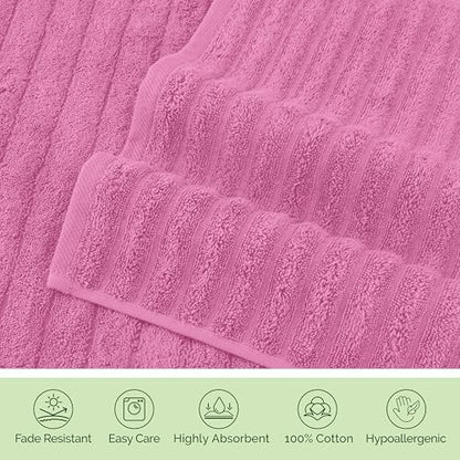 Elegant Comfort 100% Turkish Cotton Corduroy Ribbed Luxury Soft 2 Pack Bath Towels 27 x 54 Inch - Ultra Plush, Absorbent, Quick Dry, Hotel Spa Quality Towels for Bathroom Essentials, Light Pink