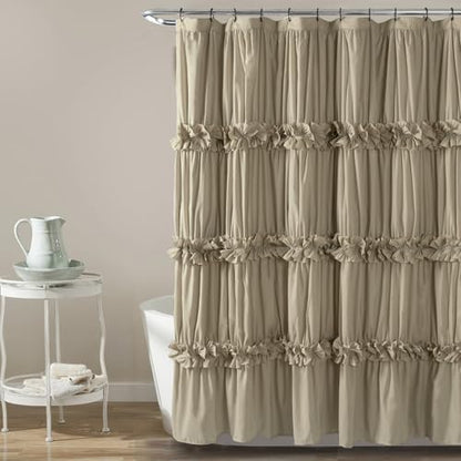 Homechoice Decor Taupe Ruffle Shower Curtain 72" W x 72" H