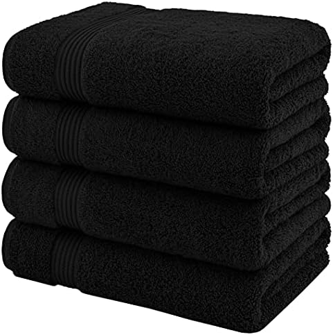 American Veteran Towel, 100% Cotton Turkish Bath Towels for Bathroom 4 Pack, 27x54 Extra Large Premium Soft Drying Bathroom Towels, Black