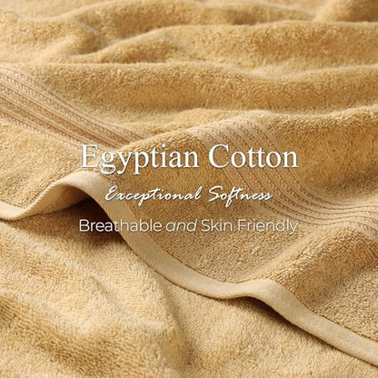 Superior Egyptian Cotton Bath Towel Set, Home Bathroom Towels, Master, Guest Bath, Decor Essentials, Quick Dry, Absorbent, Large Body Towels, Spa, Hotel, Resort, Adult, Kids, Set of 2, Gold