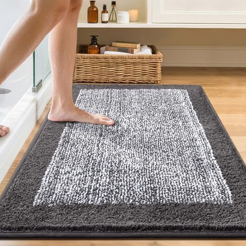 48x32 Large Bathroom Rugs Non Slip Washable, Soft Absorbent Bath Mat Grey