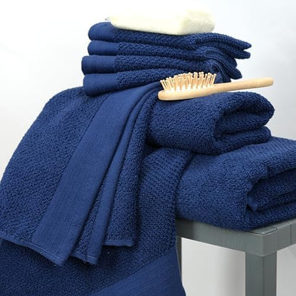 Tens Towels Pack of 8 Popcorn Textured Luxury Towels Set, 2 Extra Large Bath, 2 Hand, 4 Washcloths, 100% Cotton, Plush Hotel Quality, Super Absorbent, Perfect for Your Bathroom, Navy