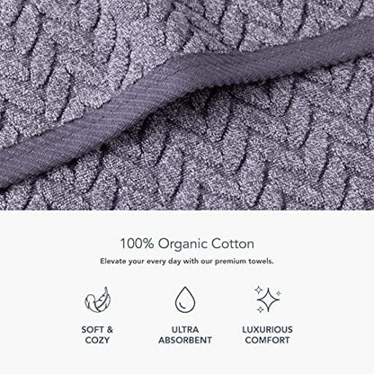 Texere 100% Organic Cotton Jacquard 650 GSM Premium Bath Towel Sets - Extra Absorbent Quick Dry Towel Wrap (Cable, Granite, 4 Bath Towels)