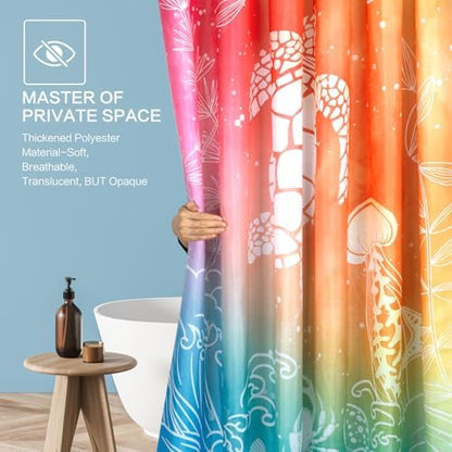 Beach Ocean Shower Curtain, Sea Turtle Drift bottle Summer Shower Curtain
