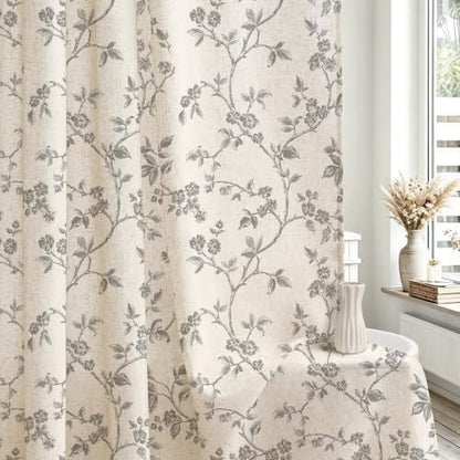 MitoVilla Grey Linen Floral Shower Curtain for Bathroom, 72 x 72