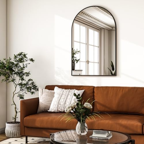 HARRITPURE 16"x24" Arched Bathroom Mirror - Black Wall Mounted Mirror - Black Arch Mirror - Aluminum Alloy Frame Bathroom Mirror Living Room, Bedroom, Bathroom and Entryway
