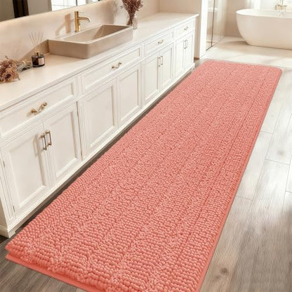 ACCUMTEK Striped Coral Bathroom Rug Mat 44"x24" Ultra Soft, Non Slip Chenille Bath Rugs, Absorbent Plush Shaggy Bath Mats for Bathroom, Bedroom, Kitchen, Shower, Tub