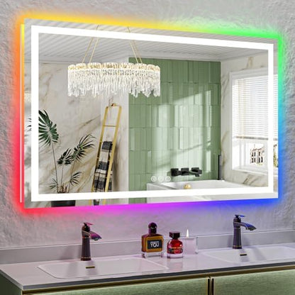 60x38 LED Bathroom Mirror with Lights, RGB Backlit Lighted Mirror