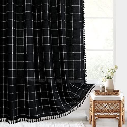 Gibelle Black Boho Farmhouse Shower Curtain for Bathroom 72x72