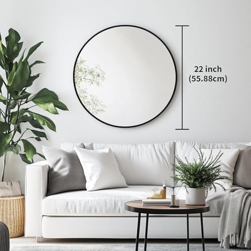 Oruii Round Mirror, 22 inch Black Circle Mirror, Matte Black Metal Frame