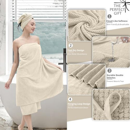 Extra Large Bath Towel Set of 4 (35"x70"),Oversized Bath Sheet Super Soft Highly Absorbent Jumbo Bathroom Towel Set Microfibers Quick Dry Shower Towel for Hotel,Bathroom,Guest,Spa,Gym (Beige)