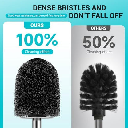 Toilet Brush and Holder Set, 2 Pack with Stainless Steel Handle Toilet Bowl Brush, Compact Toilet Scrubber Brush for Deep Cleaning Bathroom Restroom, Easy to Assemble-Grey