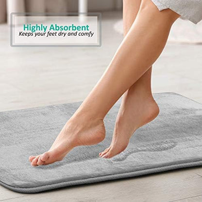 Clara Clark 3 Piece Bathroom Rugs Bath Mat Set, Velvet Memory Foam Bath Mats for Bathroom - Non-Slip, PVC Backing Bath Rugs, Washable - Dries Quickly, Silver