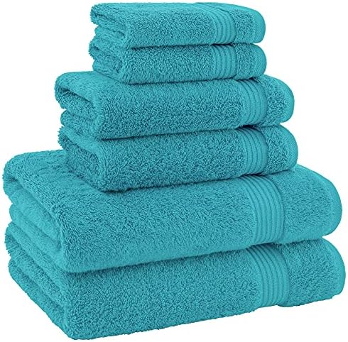 American Veteran Towel, 100% Cotton Turkish 6 Piece Towel Set Luxury Towels Set of 6 for Bathroom Essentials 2 Bath Towels 2 Hand Towels 2 Washcloths, Aqua Blue