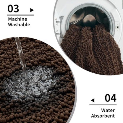 Disolla Brown Bathroom Runner Rug 24x55 Inch - Long Chenille Bath Mat, Extra Soft Shaggy Plush Absorbent Runner, Non-Slip Washable Rug for Tub, Bedside and Kitchen