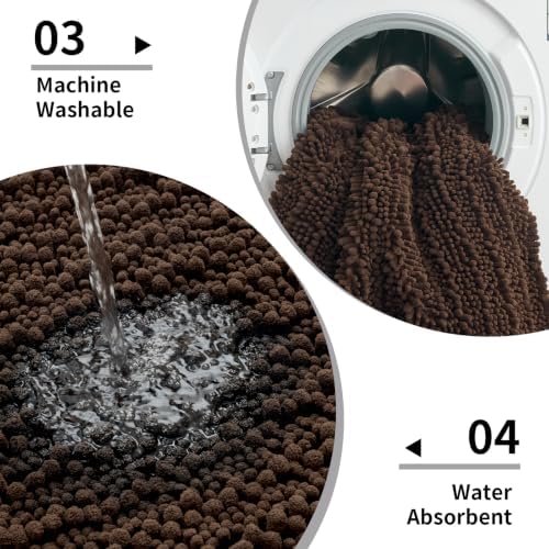 Disolla Brown Bathroom Rug 24x44 Inch - Thick Chenille Bath Mat, Large Shaggy Plush Absorbent Rug, Non-Slip Machine Washable Floor Mat for Double Vanity