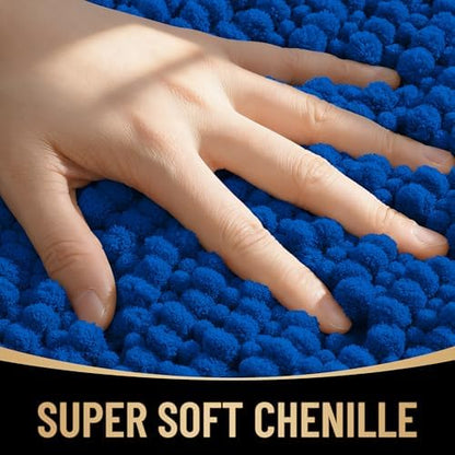 OLANLY Thick Chenille Bathroom Runner Rugs Mats 44x24, Royal Blue