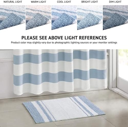 Madison Park Reversible Spa Rug 100%-Cotton Striped Ultra Soft Water Fast Bath Non-Slip Absorbent Quick Dry Mats for Tub, Shower Room, and Bathroom, 20"x30", Blue (MP72-6210) (Pack of 2)