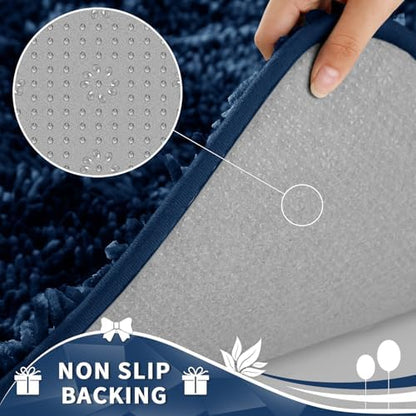 Yimobra Toilet Rugs U Shaped Washable, Extra Thick Soft Absorbent Chenille Contour Bathroom Rugs for Toilet 24x24 Inch, Quick Dry Non Slip Toilet Mat for Bath Floor, Blue