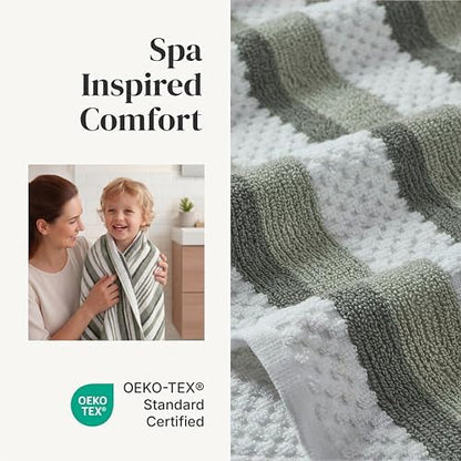 Modern Threads 6 Piece Bath Towel Set – Bathroom Towel Set with 2 Bath Towels, 2 Hand Towels & 2 Washcloths – 100% Cotton, Soft & Absorbent – Wide Stripe (Green)
