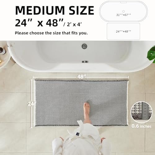 TYUU Waffle Bath Mat, Boho Bathroom Rugs Non Slip, 48x24 Grey & White