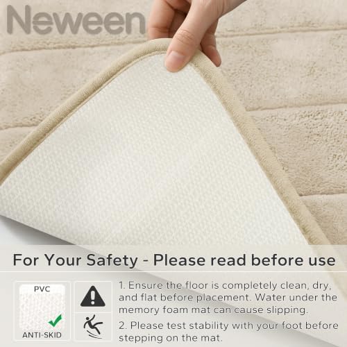 Neween Bathroom Rugs Set 3 Piece, Absorbent Memory Foam Bath Mat, Beige