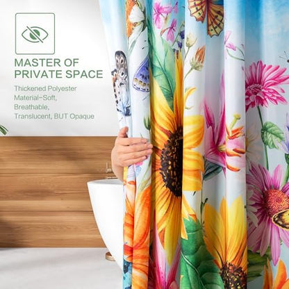 Shower Curtain Sunflowers Waterproof for Bathroom with Hooks 72x72