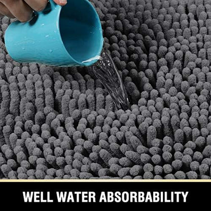H.VERSAILTEX Bath Mats - Non Slip Luxury Chenille Bathroom Rugs, Extra Soft Absorbent Shaggy, Washable Fast Dry 2 Piece (Grey, 24" x 36"/20" x 32")