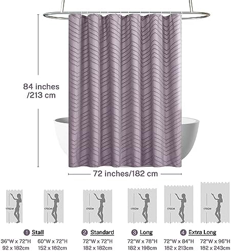 Siiluminisoy Extra Long Boho Shower Curtain - Purple Woven Fabric, 72 x 84, Tufted Chevron Striped, Modern Chic Textured Minimalist