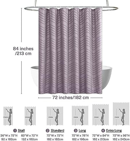 Siiluminisoy Extra Long Boho Shower Curtain - Purple Woven Fabric, 72 x 84, Tufted Chevron Striped, Modern Chic Textured Minimalist
