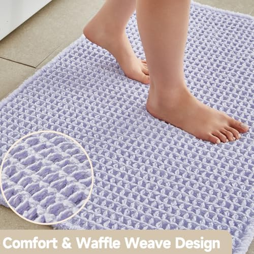 TYUU Waffle Bath Mat, Cute Bathroom Rugs Non Slip, 48x24 Lavender Cream