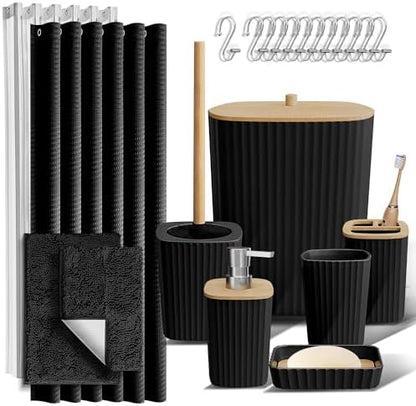 Clara Clark Black Bathroom Set, Bathroom Sets with Shower Curtain and Rugs
