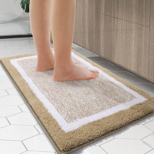 OLANLY Bathroom Runner Rugs 59x20, Extra Long Bath Mats for Bathroom, Beige
