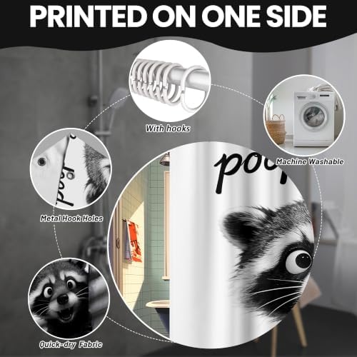 Extra Tall Shower Curtain XL are You Pooping Raccoon, 70 x 78 Inchs