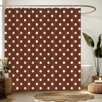 Polka Dot Shower Curtain Brown White Dots Vintage Retro Fabric Decorative Bathroom Curtains with Hooks,67" Wx70 H