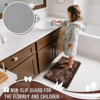 Yimobra Long Bathroom Rugs Runner 55x24 Inch, Extra Thick Soft Absorbent Chenille Bath Mat, Non Slip Machine Washable, Quick Dry Bath Rugs for Bathroom Floor, Tub and Shower, Brown