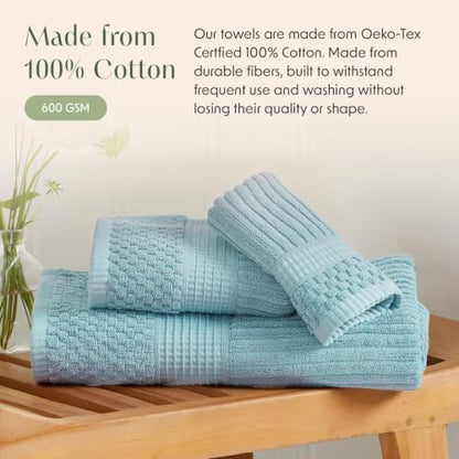Springtree Home 100% Cotton Hand Towel Set | 6-Pack | Textured | Aegean