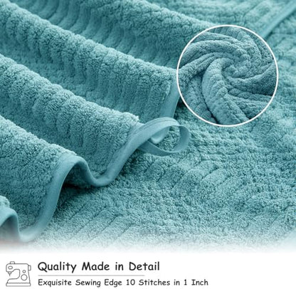 18 Pcs Turquoise Woven Family Towels Set-6 Bath Sheets,6 Hand Towels,6 Washcloths Soft Polyester Towels Absorbent Shower Towel Quick Dry Beach Chair Towel Lint Less Towels Set for Bathroom Spa Gym