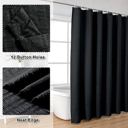 Aiyufeng Moga Black Shower Curtain 84 Inches Long, 3D Embossed Textured Fabric Shower Curtain for Bathroom - Soft Cloth & Hotel Spa Luxury, Machine Washable, 72X84, Black