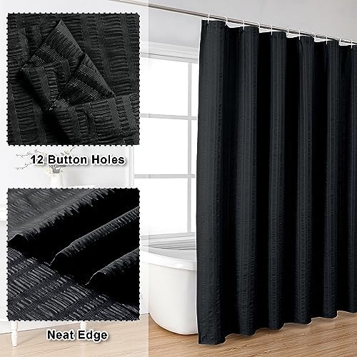 Aiyufeng Moga Black Shower Curtain - 3D Embossed Cloth Shower Curtain for Bathroom, Hotel Luxury Black Bathroom Curtains, Machine Washable, Standard Size 72Wx78H