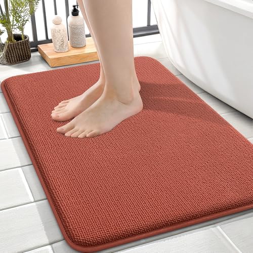 OLANLY Thick Memory Foam Small Bathroom Rugs Mats 24x16, Rustic Terracotta