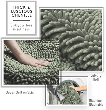 Hearth & Harbor Bathroom Rugs, Chenille Bath Mat - Machine Washable Bath Mats for Bathroom Non-Slip Backing Rubber, Quick Dry Bathroom Mat