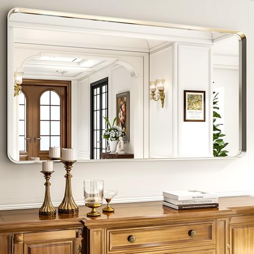 55"x 30" Silver Bathroom Mirror - Aluminum Framed Wall Mirror, Bathroom Wall Mounted Vanity Mirror, Bedroom, Living Room Wall Mirror, Hang Horizontally or Vertically