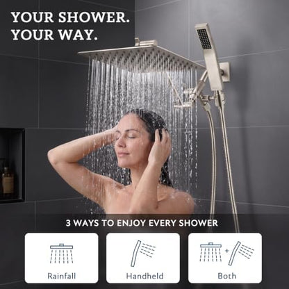 G-Promise All Metal 8" Rain Shower Head with Handheld for Bathroom Upgrade