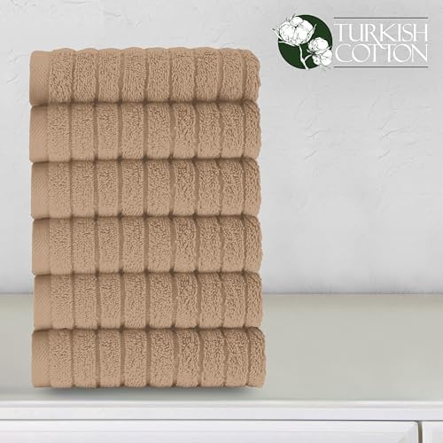 Elegant Comfort 100% Turkish Cotton Corduroy Ribbed Luxury Washcloths 6 Pack Soft 13 x 13 Inch - Higly Absorbent, Durable, Quick Dry, Spa Premium Hotel Quality for Bathroom or Travel, Taupe