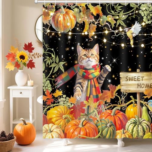 Shower Curtain Fall, Thanksgiving Shower Curtain for Bathroom 72x72
